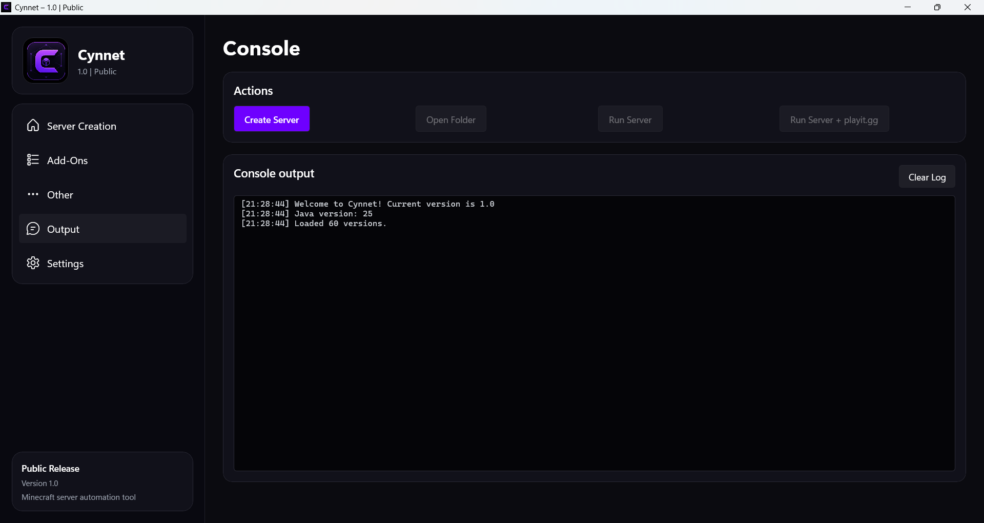 Output console screen